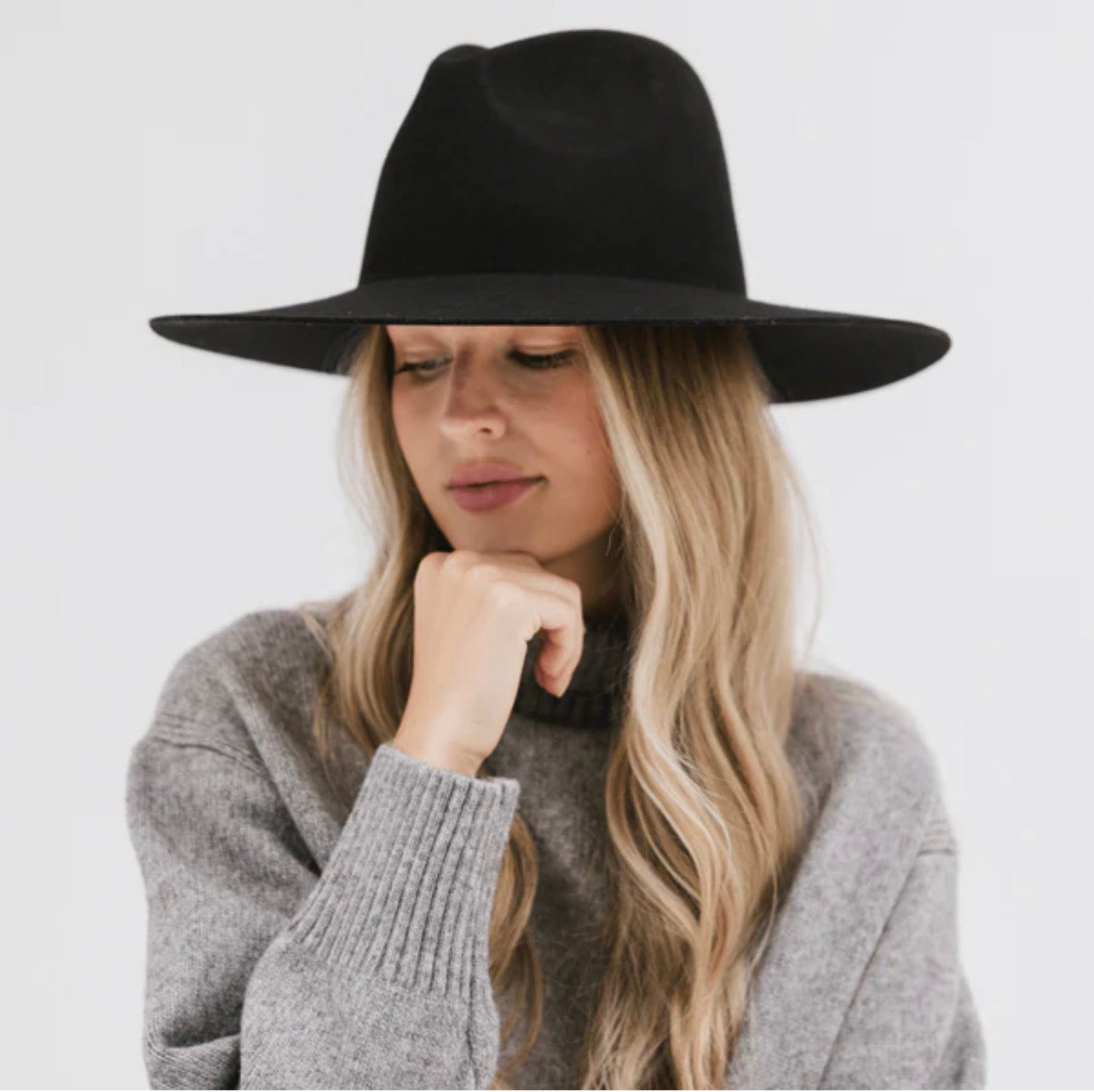Gigi Pip Scottie Wide Brim Black Wool Fedora Hat with Leather Band Women main image 3